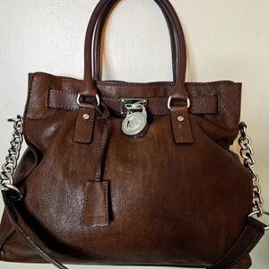 Authentic Michael Kors Large Hamilton North South Tote Chocolate Brown Like New